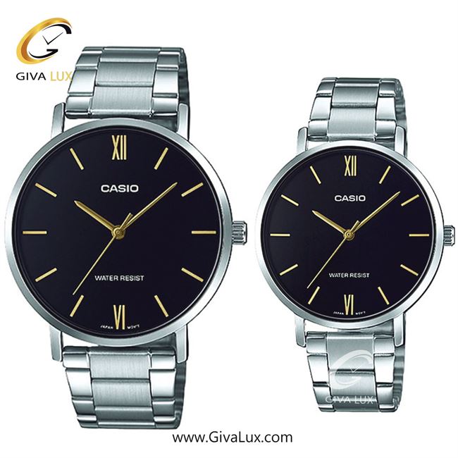 ساعت مچی اورجینال ست کاسیو Casio نقره ای | نقره ای| مشکی| کد رفرنس زنانه: LTP-VT01D-1BUDF، مردانه: MTP-VT01D-1BUDF